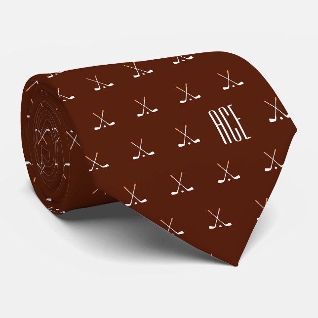 Golf Clubs Monogrammed Dark Brown Tie (Rolled)