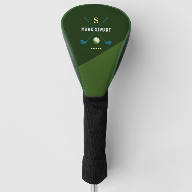 golf clubs, name + initial on green monogrammed  golf head cover (Front)