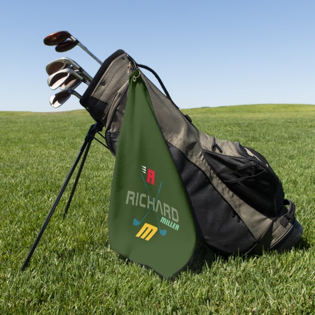 Golf Clubs, Name & Initials Monogram Towel (Green)