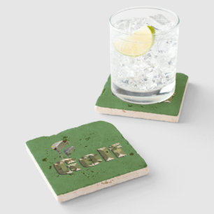 Golf Clubs On Green Denim,   Stone Coaster