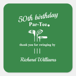 Golf Clubs Par Tee Green White Men's 50th Birthday Square Sticker