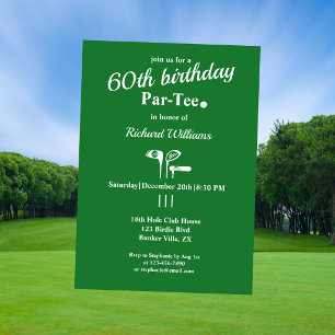 Golf Clubs Par Tee Green White Men's 60th Birthday Invitation