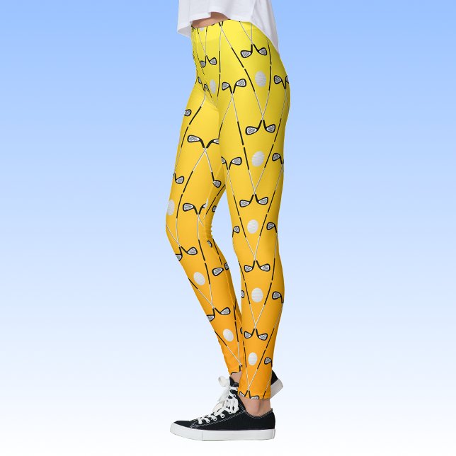 Golf clubs pattern orange yellow sporty leggings (Creator Uploaded)