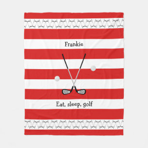 Golf clubs personalized red striped fleece blanket