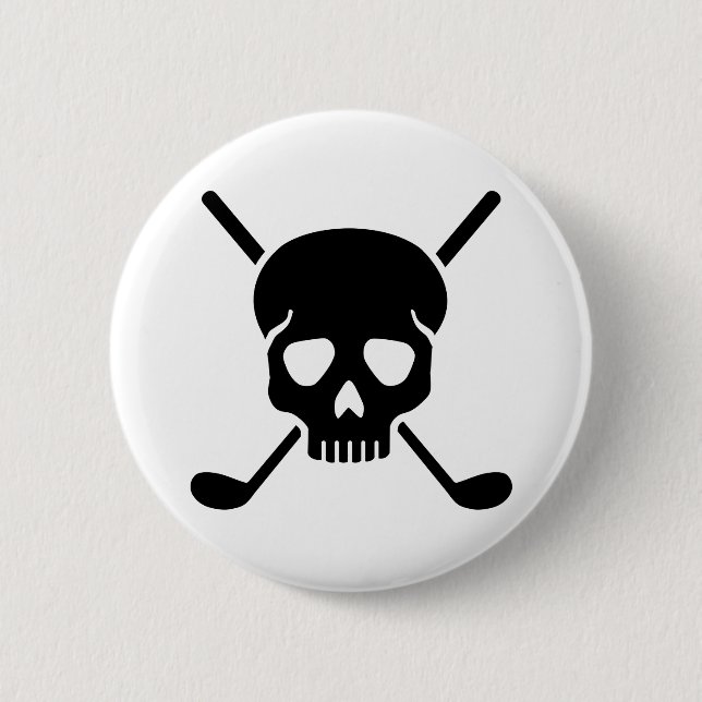 Golf clubs skull 2 inch round button (Front)