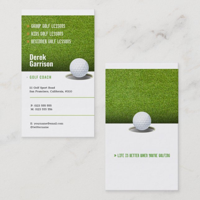 Golf Coach | Professional Golf Instructor Lesson Business Card (Front/Back)
