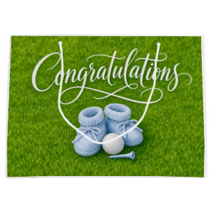 Golf Congratulations for baby boy golfer on green Large Gift Bag