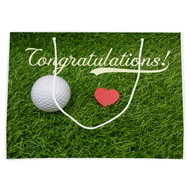 Golf Congratulations golf ball with love on green Large Gift Bag (Front)