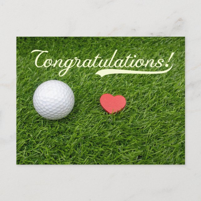 Golf Congratulations golf ball with love on green  Postcard (Front)