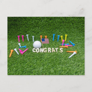 Golf Congratulations with flag of America on green Postcard