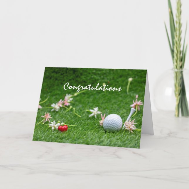 Golf congratulations  with flowers and golf ball card (Front)