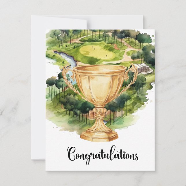 Golf Congratulations with golden cup celebration  Card (Front)