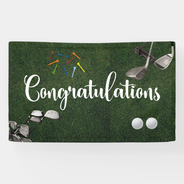 Golf Congratulations with golf ball on green Banner (Horizontal)