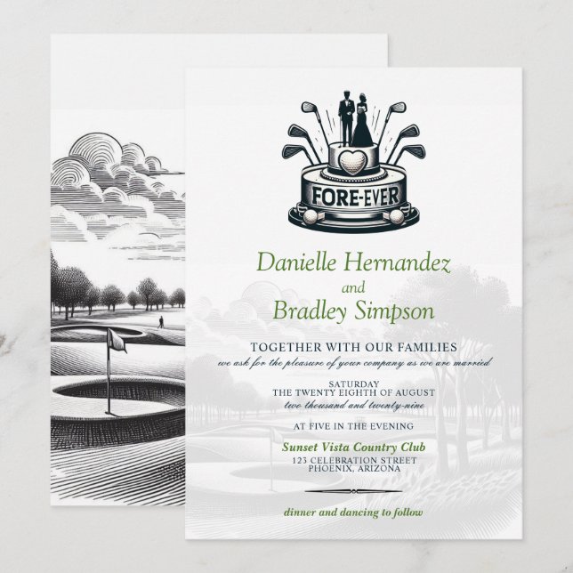 Golf Couple Wedding Invitation (Front/Back)