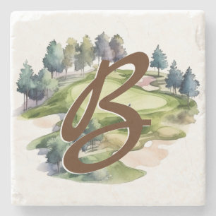 Golf Course Art Monogram Stone Coaster