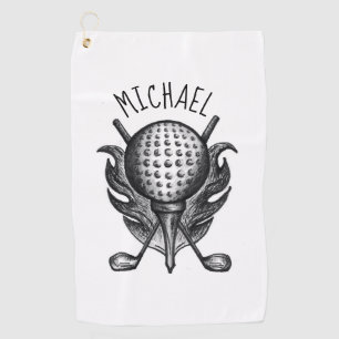 Golf Course Golfer Gift Clubs Tee Ball Pen-and-Ink Towel