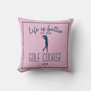Golf Course Golfer Quote Monogrammed Pink Blue Throw Pillow