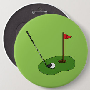 Golf Course Hole with Flag 6 Inch Round Button