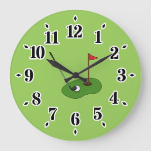 Golf Course Hole with Flag Large Clock