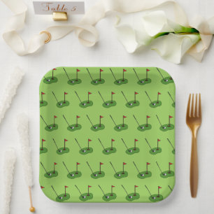 Golf Course Hole with Flag Pattern Paper Plate