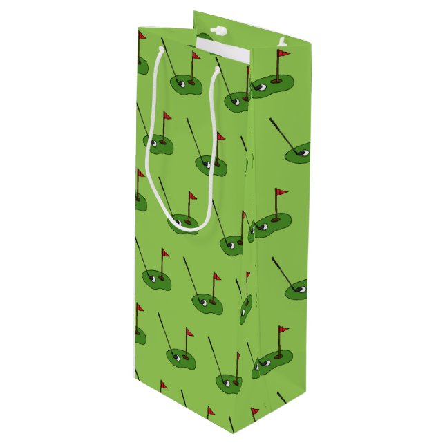 Golf Course Hole with Flag Pattern Wine Gift Bag (Front Angled)