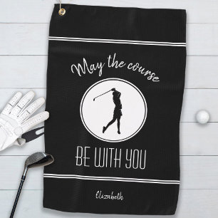 Golf Course Lady Golfer Monogram Pro Modern Black Golf Towel