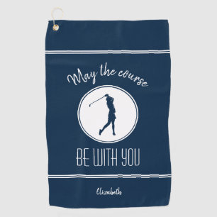 Golf Course Lady Golfer Monogram Pro Modern Blue Golf Towel