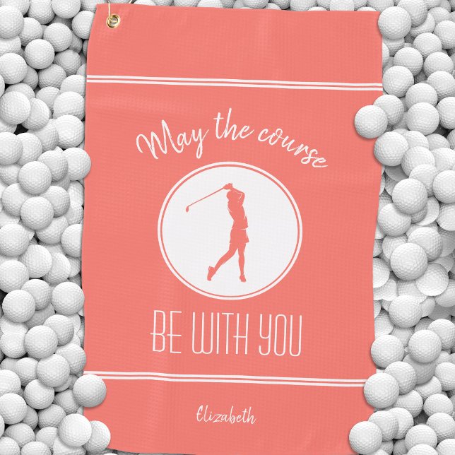 Golf Course Lady Golfer Monogram Pro Modern Coral Golf Towel (Golf Course Lady Golfer Monogram Pro Modern Coral Golf Towel)