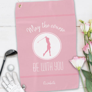 Golf Course Lady Golfer Monogram Pro Modern Pink Golf Towel