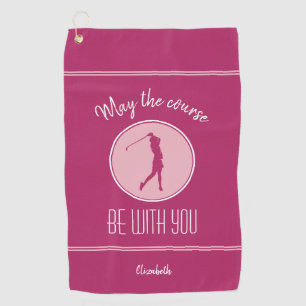 Golf Course Lady Golfer Monogram Pro Pink White Golf Towel