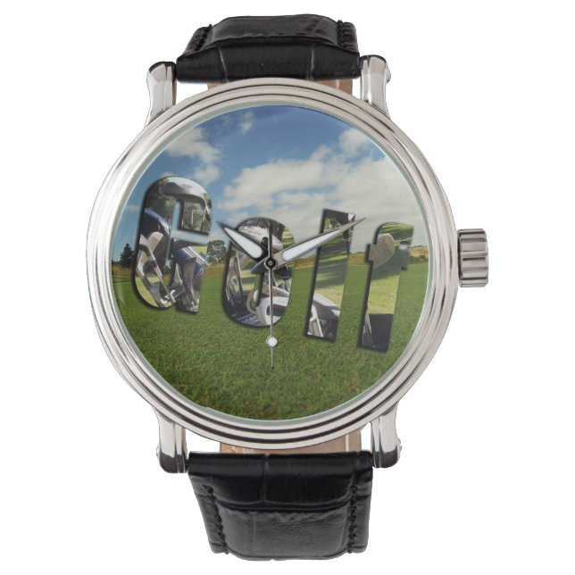 Golf Course Logo, Mens Large Face Leather Watch (Front)