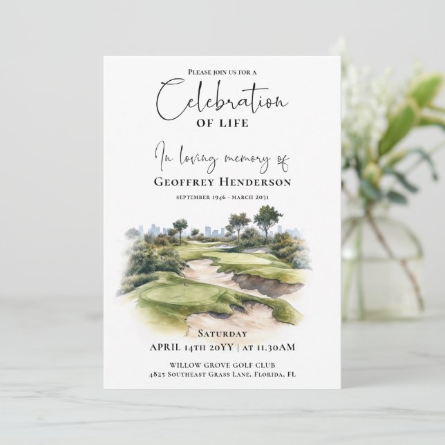 Golf Course Memorial Celebration of Life Invitation (Standing Front)
