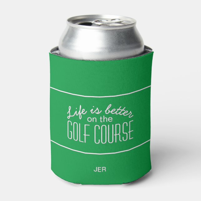 Golf Course Quote Custom Initials Text Green Can Cooler (Can Front)
