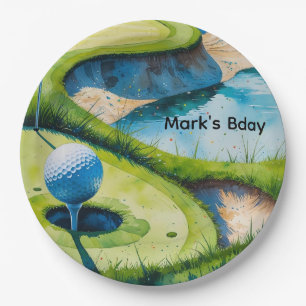 Golf course watercolor  paper plate