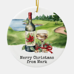 Golf Course with Christmas Drink for golfer Ceramic Ornament