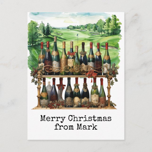 Golf Course with Christmas Drink for golfer Holiday Postcard (Front)