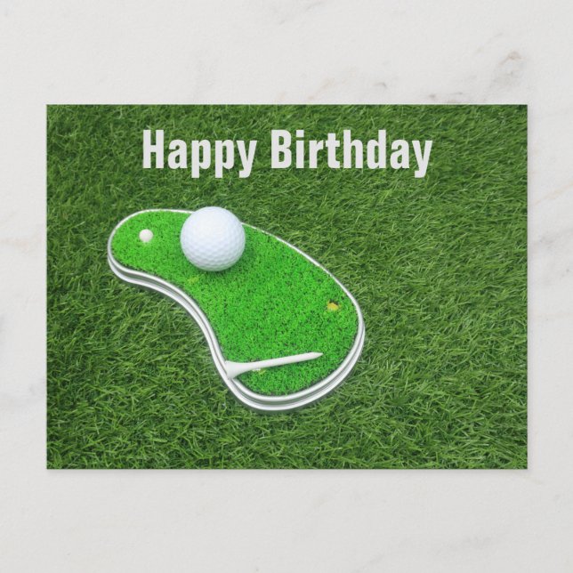 Golf course with tee on green grass background postcard (Front)
