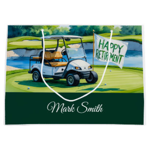 Golf course with text Happy Retirement on green  Large Gift Bag