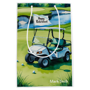 Golf course with text Happy Retirement on green  Medium Gift Bag