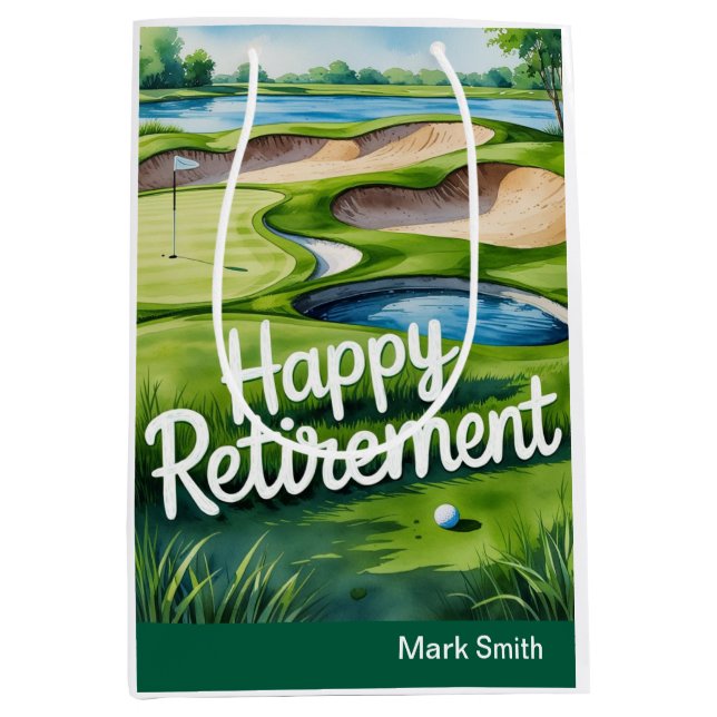 Golf course with text Happy Retirement on green  Medium Gift Bag (Front)
