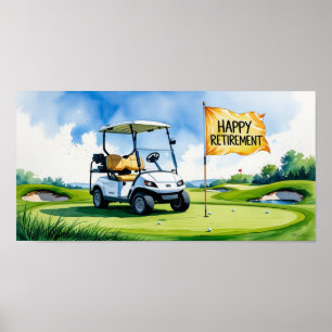 Golf course with text Happy Retirement on green  Poster