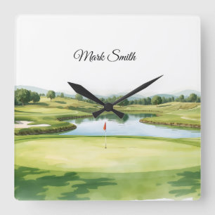 Golf Course with your name Square Wall Clock