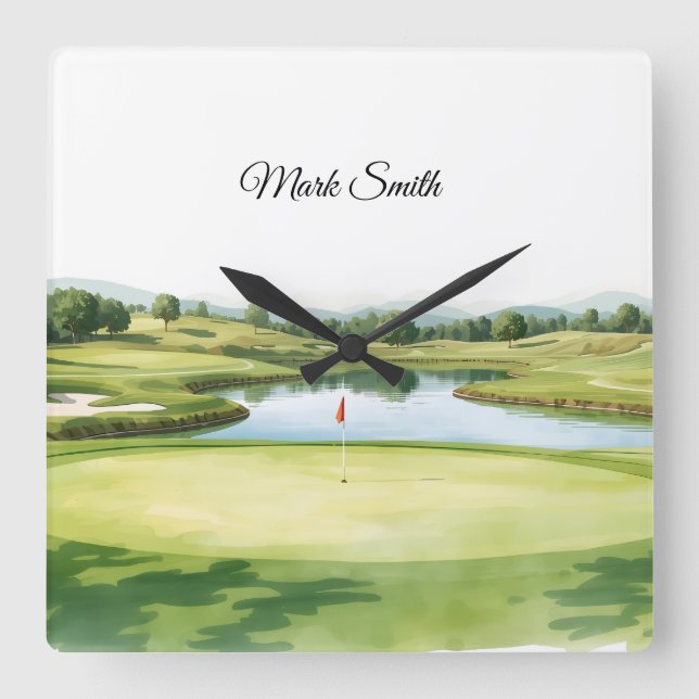 Golf Course with your name Square Wall Clock (Front)