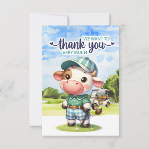 Golf Cow  Golfer with Golf Cart on green Thank You Card