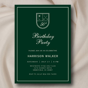 Golf Crest 50th Birthday Party Elegant Script Invitation