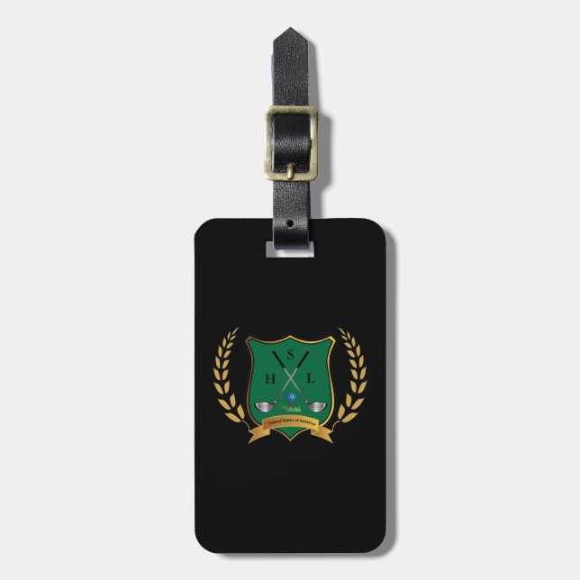 GOLF Crest with Laurel Wreath Monogram Luggage Tag (Front Vertical)