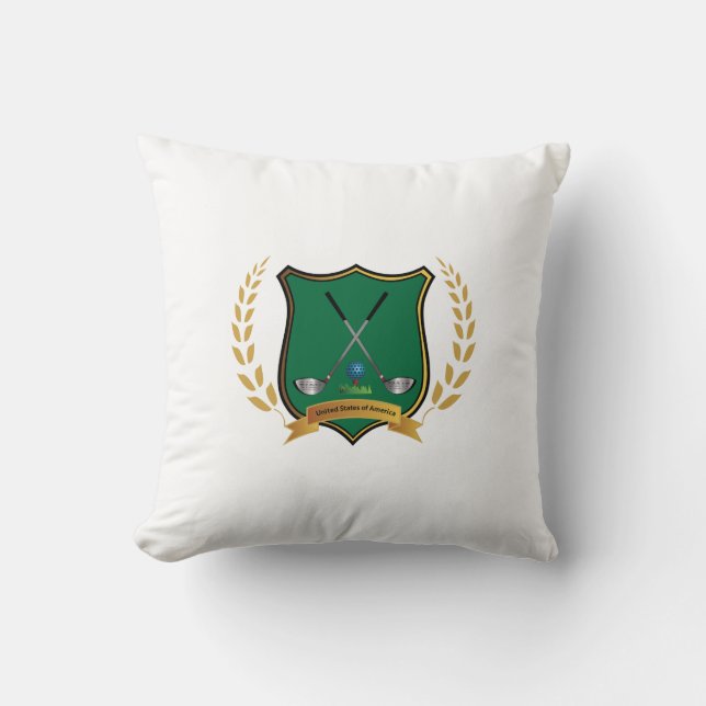 GOLF Crest with Laurel Wreath Monogram Throw Pillow (Front)