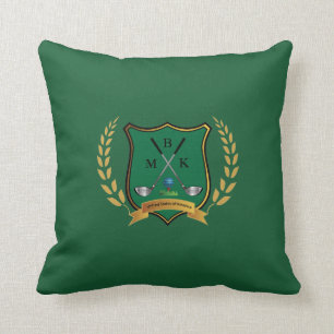GOLF Crest with Laurel Wreath Monogram Throw Pillow