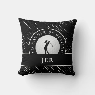 Golf Custom Golfer Monogram Silhouette Black White Throw Pillow