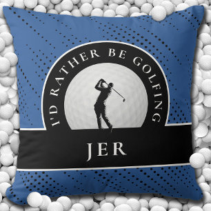 Golf Custom Golfer Monogram Silhouette Blue Black Throw Pillow